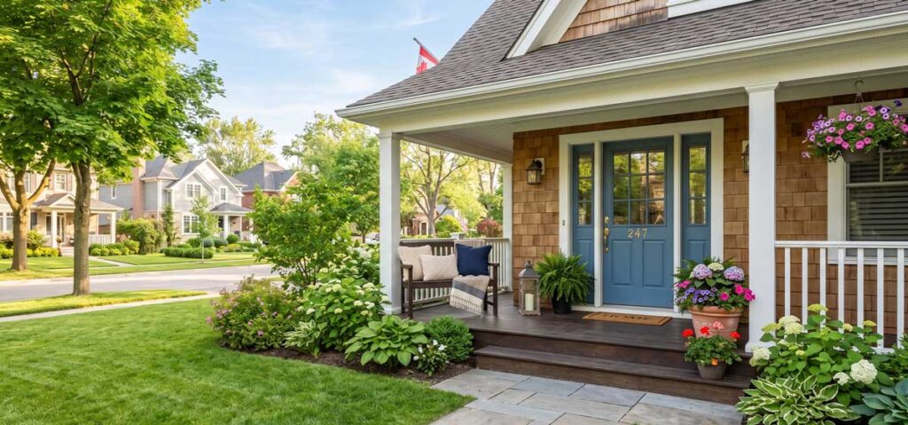 Welcoming Canadian home porch representing ethics and client protection in retirement lending conversations in Canada.